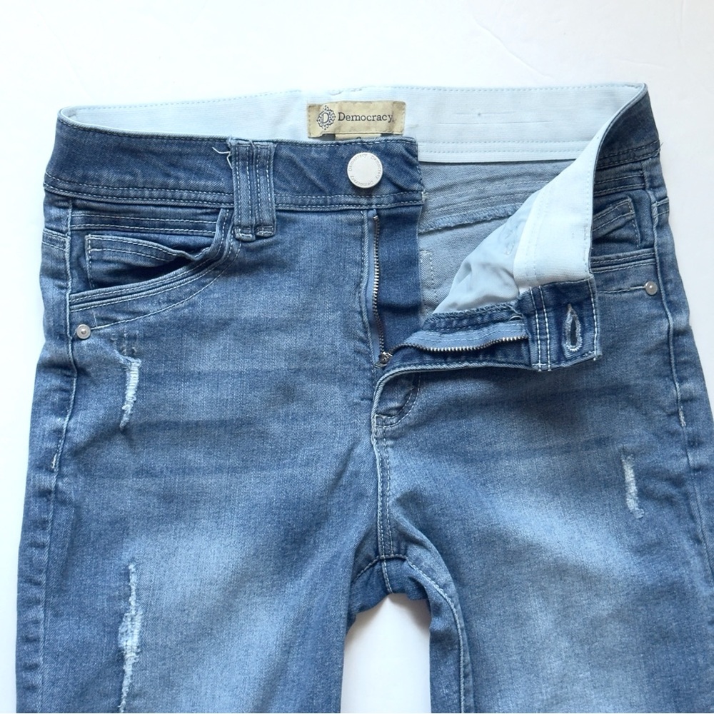 Democracy Ab Technology Skinny Jeans 8 Light Wash Stretch Raw Hem Distressed Mom - Picture 7 of 13
